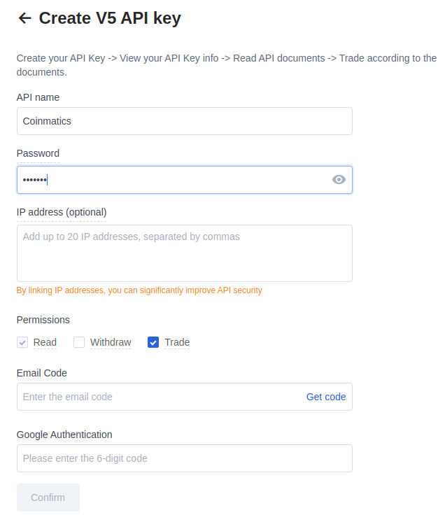 Create V5 API key