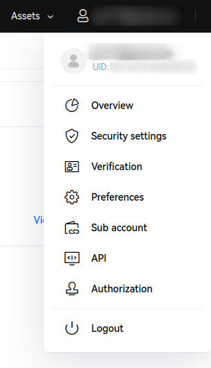 OKX profile menu
